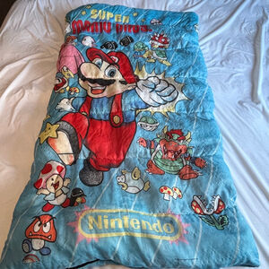 Vintage 1988 Nintendo Super Mario Bros. Youth Sleeping Bag Blue Video Gamers
